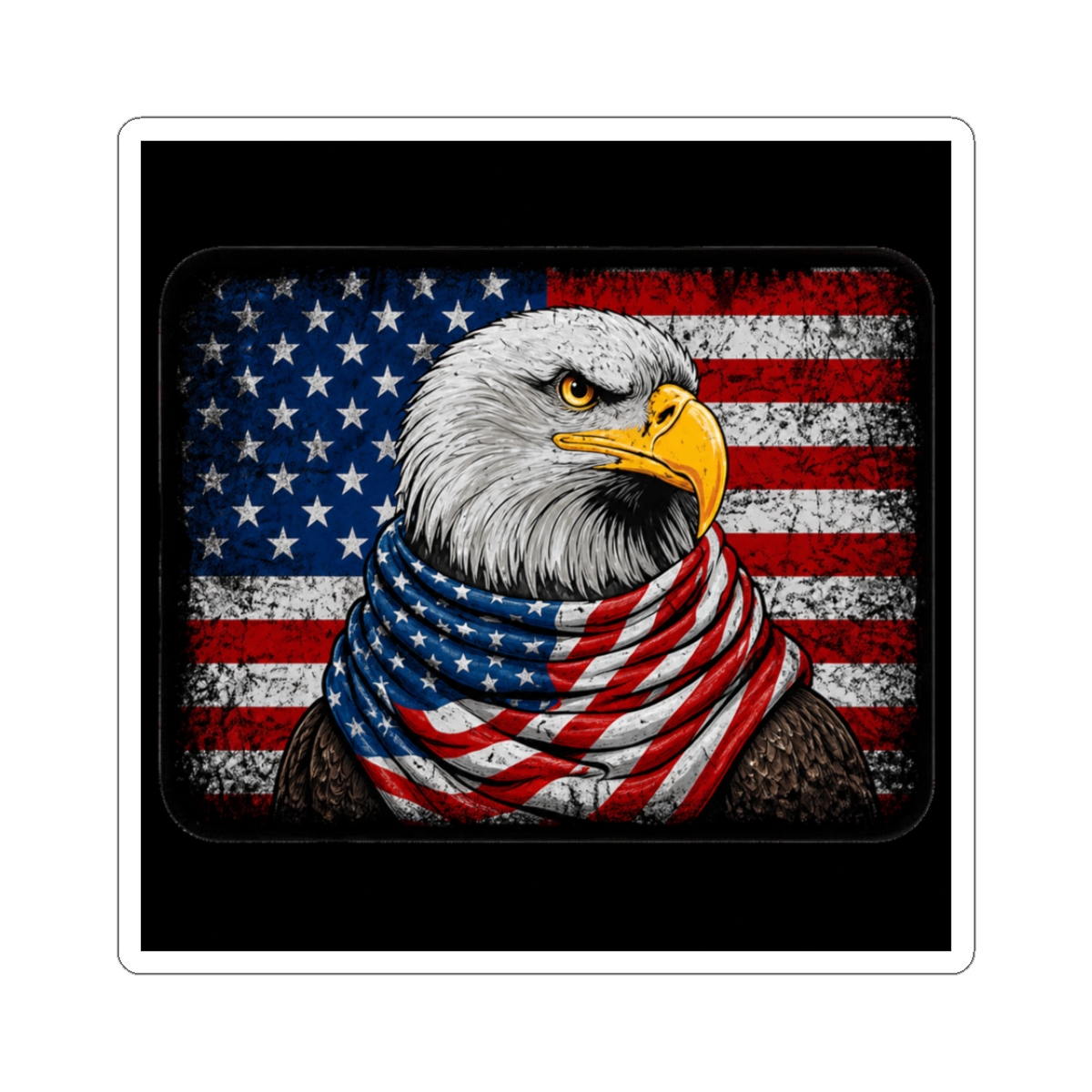 SiMo 10W4S UnisexAdult Classic Fit Modern Patriotic American Flag Bald Eagle Black Small Sticker | Small Brained American - Official stickers merchandise