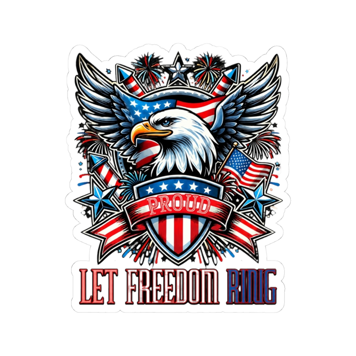 Proud American Eagle Let Freedom Ring Patriotic Design Small Black Sticker | Small Brained American - Official stickers merchandise
