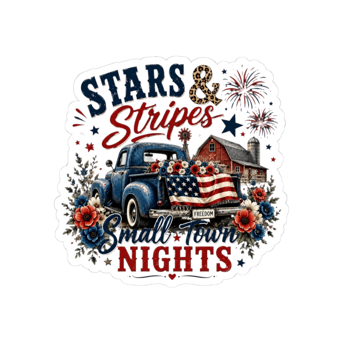 Stars And Stripes Small Town Nights Vintage Americana Truck Sticker | Small Brained American - Official stickers merchandise